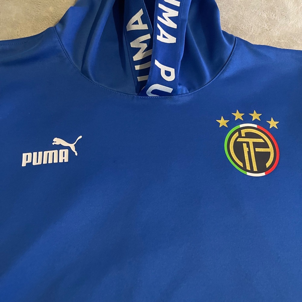 Italy Puma Warmcell Hoodie Mens XXL Blue Soccer Training Pullover Sweatshirt - Picture 9 of 13